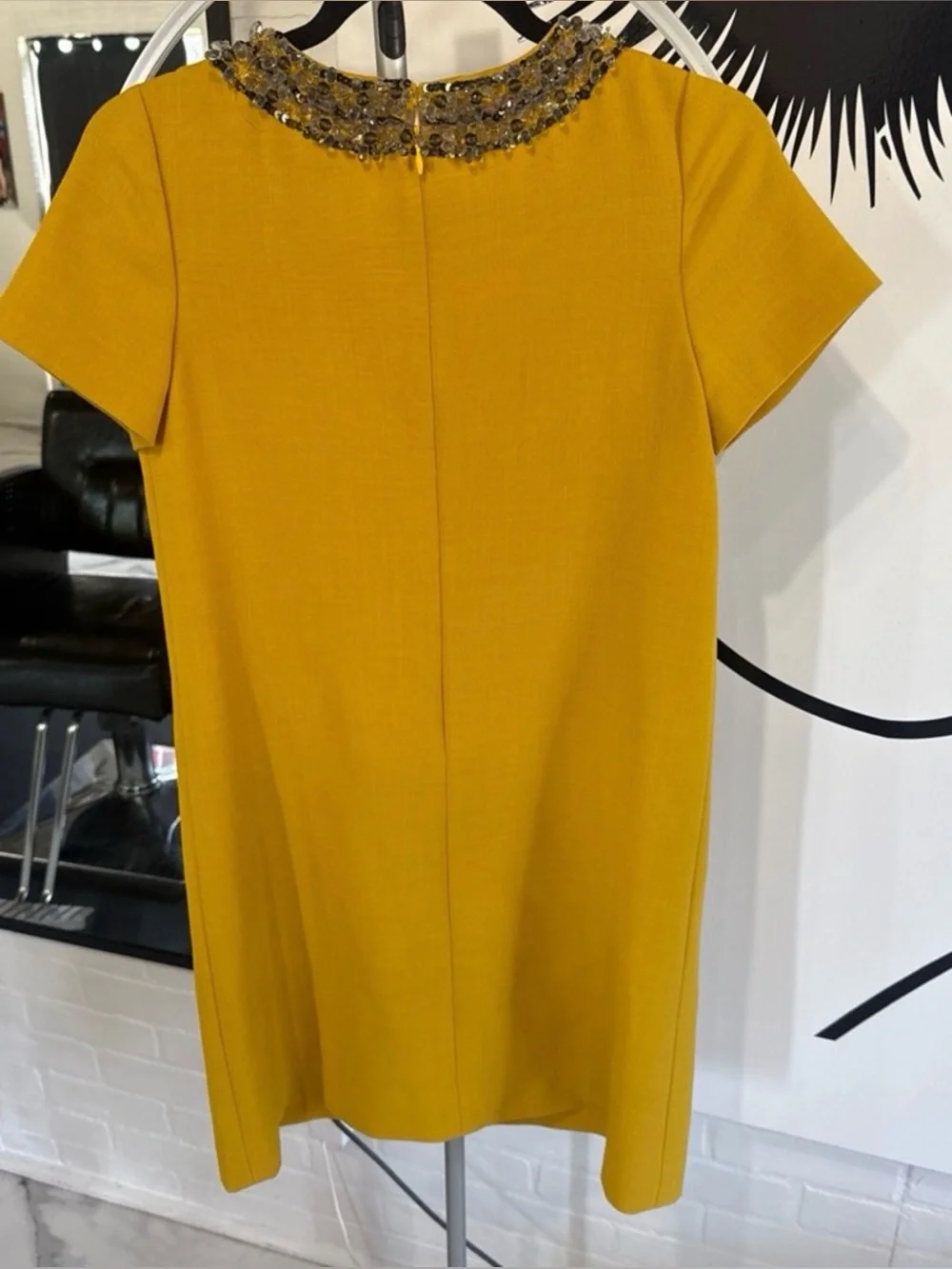 ♠️ EUC Kate Spade Gail Dress with Crystal-Beaded Collar Aspen Yellow Size 2